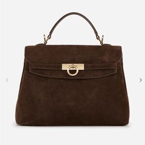 Grace Medium Soft Top Handle Bag, chocolate brown suede